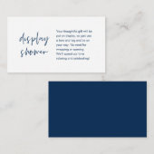 Trouwdisplay Shower, Modern Minimalistisch Blauw Informatiekaartje (Voorkant / Achterkant)