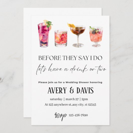 Trouwdouche - Drink of twee Kaart (Voorkant / Achterkant)