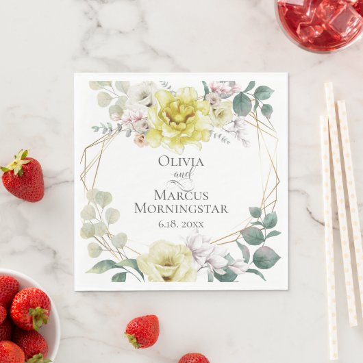 Trouwdouche | Gele pioenroos bloemen Servet (Insitu)