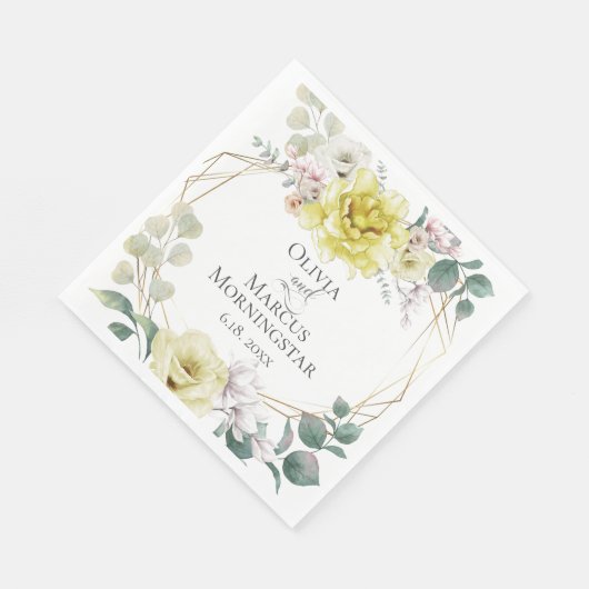 Trouwdouche | Gele pioenroos bloemen Servet (Hoek)