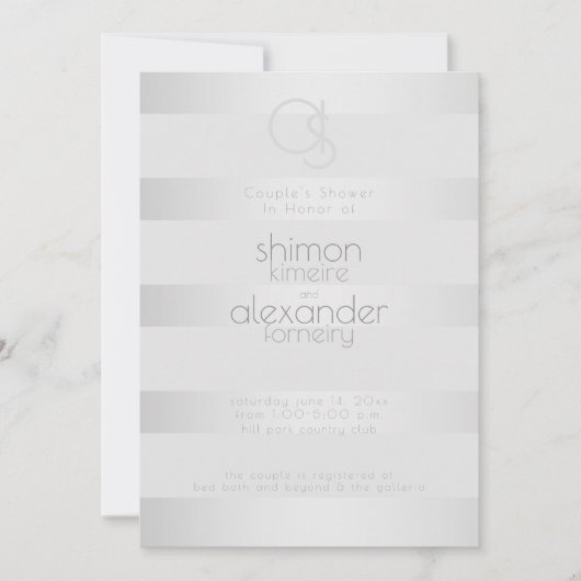 Trouwdouche | Lichtgevende zilveren strepen monogr Kaart (Voorkant)