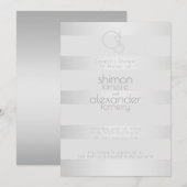 Trouwdouche | Lichtgevende zilveren strepen monogr Kaart (Voorkant / Achterkant)