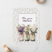 Trouwdouche Mason Jars Floral Notitiekaartje (Voorkant / Achterkant in situ)