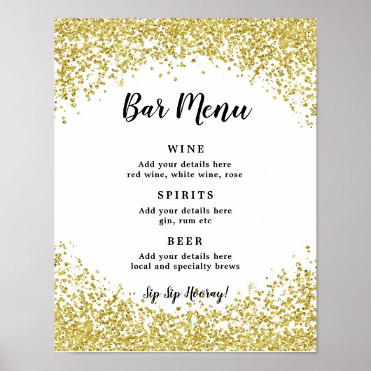 trouwdouche Menu Sign faux goudglitter Poster (Voorkant)