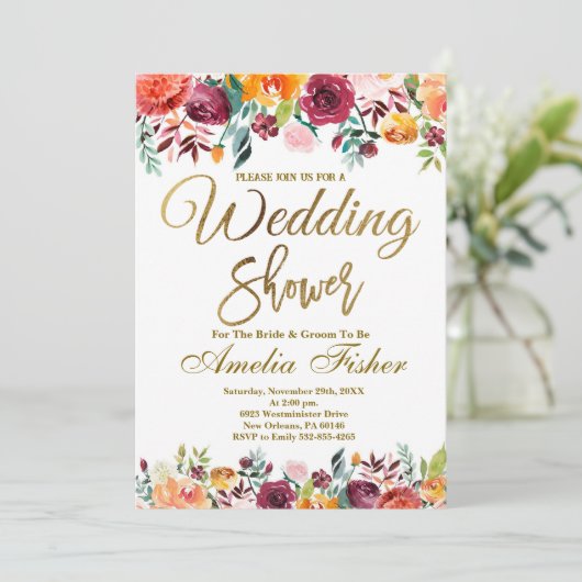 Trouwdouche Uitnodigen, Herfst Bloemen Vrijgezelle Kaart (Staand voorkant)