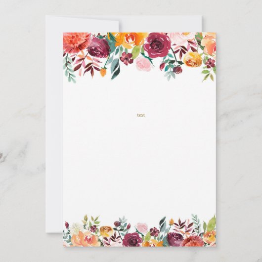 Trouwdouche Uitnodigen, Herfst Bloemen Vrijgezelle Kaart (Achterkant)