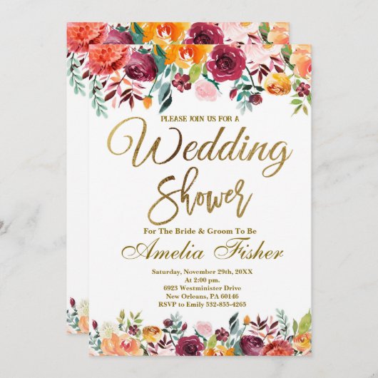 Trouwdouche Uitnodigen, Herfst Bloemen Vrijgezelle Kaart (Voorkant / Achterkant)