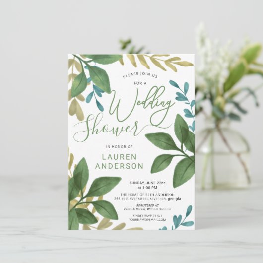 Trouwdouche Waterverf theebladeren gebladerte Kaart (Staand voorkant)