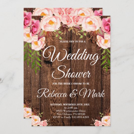 Trouwdouchefeest, bloemenhuwelijksdouche kaart (Voorkant / Achterkant)