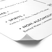 Trouwdranken. Eenvoudig modern barmenu bord Poster (Hoek)