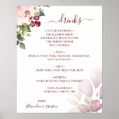Trouwdranken Menu Bord met Bloemrozen Poster (Voorkant)
