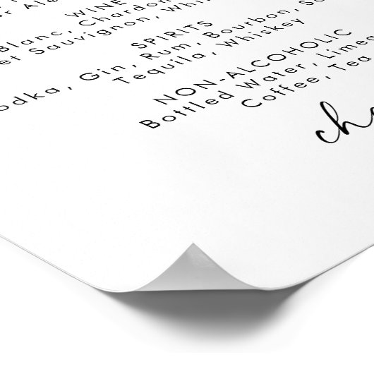 Trouwdranken Menukaart Bord in Modern Schrift Poster (Hoek)