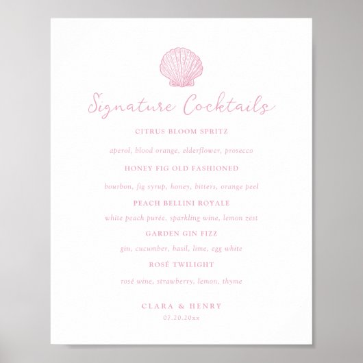 Trouwdrankjesbord 'Blush Roze Kust' Poster (Voorkant)