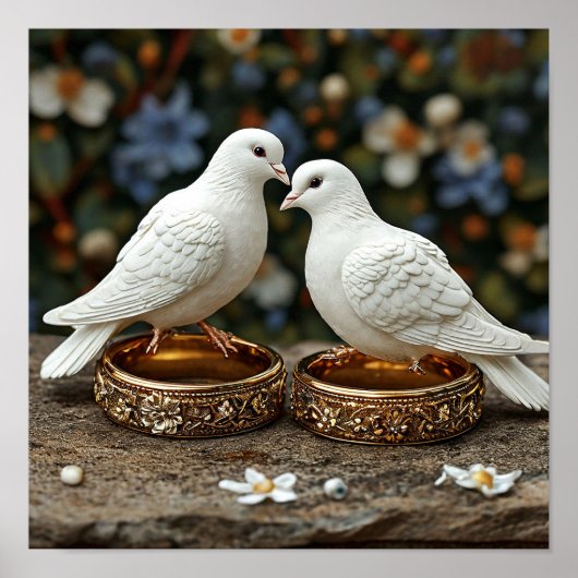 Trouwduiven Elegante Natuur Kunst 🕊️🌸💍✨ Poster (Voorkant)
