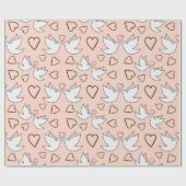 Trouwduiven en harten voor bruids cadeaus Naadloos Cadeaupapier (Vlak)