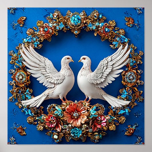 Trouwduiven Liefdessymbool Bloemrijke Romance 💍🕊 Poster (Voorkant)