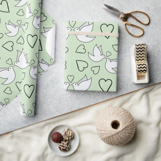 Trouwduiven voor koppels Lichtgroen Naadloos Cadeaupapier (Crafts)