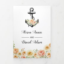 Trouwe anker waterverf bloemen nautische bruiloft