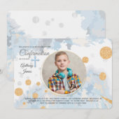 Trouwe blauwe foto religieuze uitnodiging (Voorkant / Achterkant)