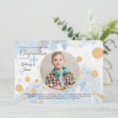 Trouwe blauwe foto religieuze uitnodiging (Staand voorkant)