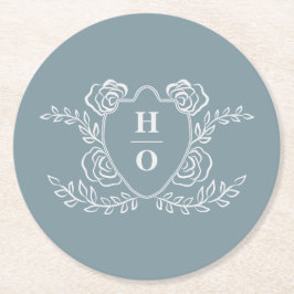 Trouwe Crest Bloemige Monogram Bruiloft Ronde Kartonnen Onderzetter