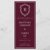 Trouwe Crest Monogram Burgundy & Ivoor Trouwdag Programmakaart (Voorkant)