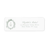 Trouwe Crest Monogram Sage Groene Trouwadreslabels Etiket (Voorkant)