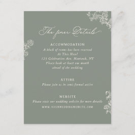 Trouwe Details Vintage Sage Bloemige Bijlagekaart Informatiekaartje