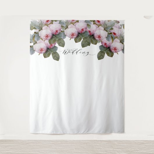 Trouwe Franse Rozen Trouwfotobooth achtergrond Wandkleed (Voorkant)