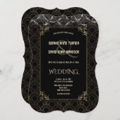 Trouwe Gouden Art Deco Fleur-de-lis Bruiloft Kaart (Voorkant / Achterkant)