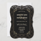 Trouwe Gouden Art Deco Fleur-de-lis Bruiloft Kaart (Voorkant)