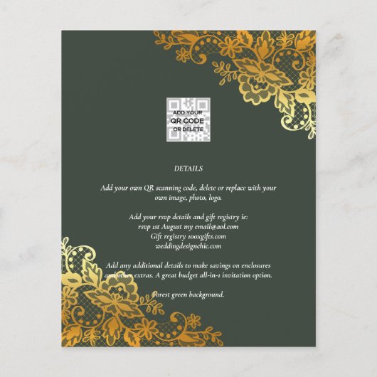 Trouwe Huwelijksuitnodigingen met Gouden Kant Budg Flyer (Achterkant)