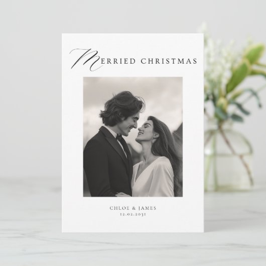 Trouwe Kerst Elegante Moderne Vakantie Trouwen Aankondiging (Staand voorkant)