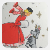 trouwe kerstdame en hond vierkante sticker (Voorkant)