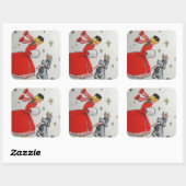 trouwe kerstdame en hond vierkante sticker (Vel)