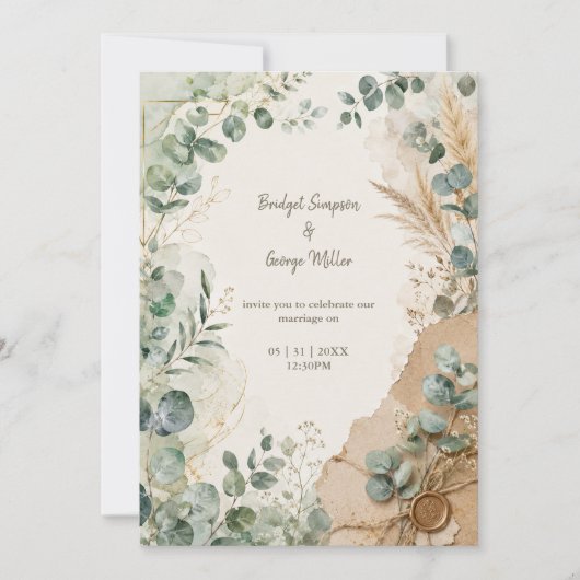 Trouwe laag eucalyptus waszegel Bruiloft Kaart (Voorkant)