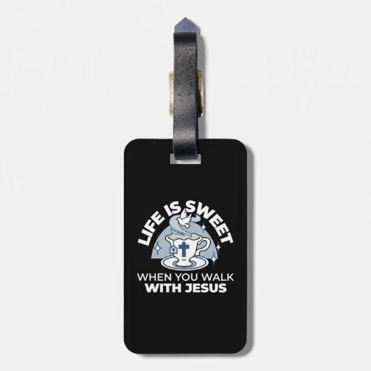 Trouwe Levende Kunst - Teacup met Kruis en Duif Bagagelabel (Achterkant verticaal)