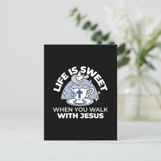 Trouwe Levende Kunst - Teacup met Kruis en Duif Briefkaart (Staand voorkant)