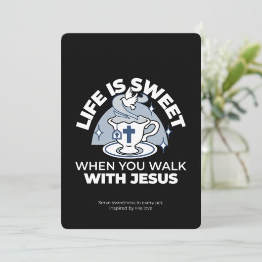 Trouwe Levende Kunst - Teacup met Kruis en Duif Feestdagenkaart (Staand voorkant)