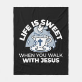 Trouwe Levende Kunst - Teacup met Kruis en Duif Fleece Deken (Voorkant)