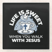 Trouwe Levende Kunst - Teacup met Kruis en Duif Glazen Onderzetter (Voorkant)