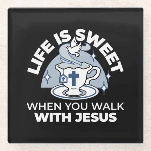 Trouwe Levende Kunst - Teacup met Kruis en Duif Glazen Onderzetter (Voorkant)