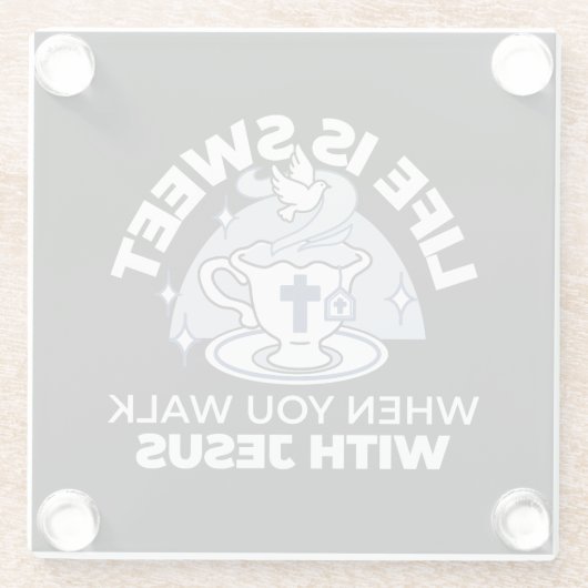 Trouwe Levende Kunst - Teacup met Kruis en Duif Glazen Onderzetter (Achterkant)