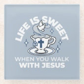 Trouwe Levende Kunst - Teacup met Kruis en Duif Glazen Onderzetter (Voorkant)