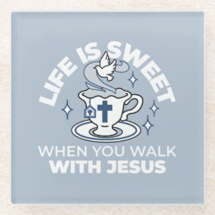 Trouwe Levende Kunst - Teacup met Kruis en Duif Glazen Onderzetter