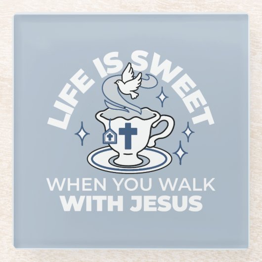 Trouwe Levende Kunst - Teacup met Kruis en Duif Glazen Onderzetter (Voorkant)