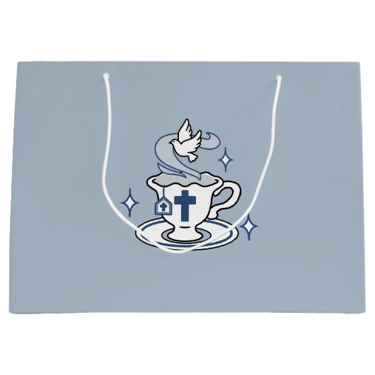 Trouwe Levende Kunst - Teacup met Kruis en Duif Groot Cadeauzakje (Voorkant)