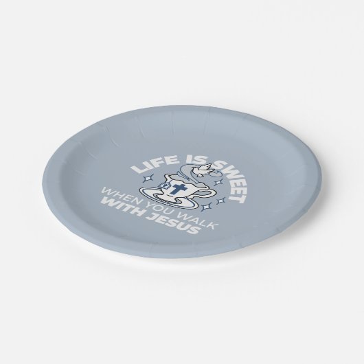 Trouwe Levende Kunst - Teacup met Kruis en Duif Papieren Bordje (Gekanteld)