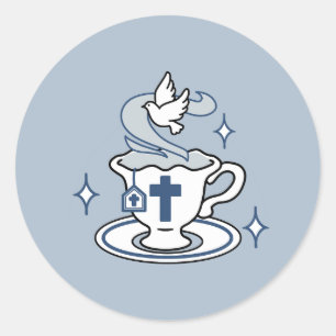 Trouwe Levende Kunst - Teacup met Kruis en Duif Ronde Sticker