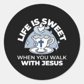 Trouwe Levende Kunst - Teacup met Kruis en Duif Ronde Sticker (Voorkant)